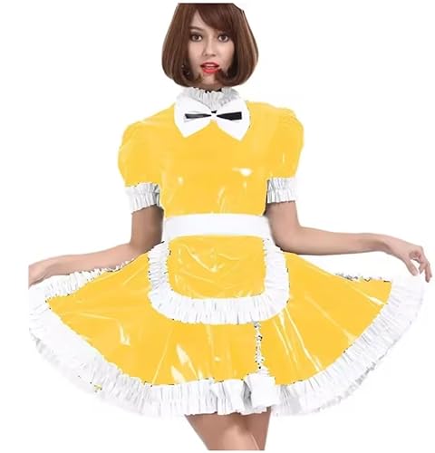 KYXSPINWARDPV Glänzendes PVC-Mädchen-Minikleid, kurzes Lolita-Minikleid, Cosplay, Halloween-Kostüm, Anpassung, Gelb, Größe 3XL von KYXSPINWARDPV