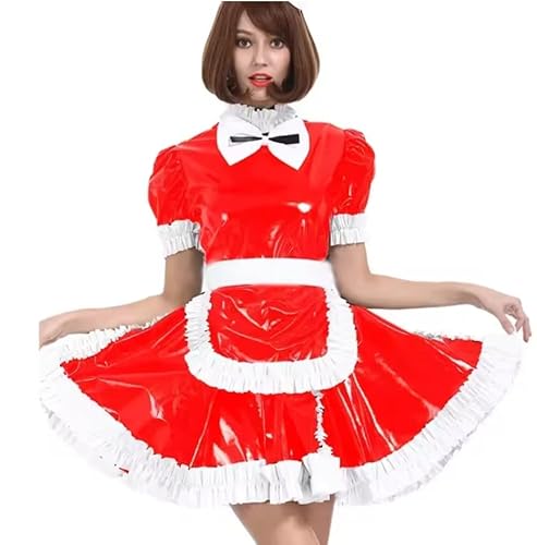 KYXSPINWARDPV Glänzendes PVC-Mädchen-Minikleid, kurzes Lolita-Minikleid, Cosplay, Halloween-Kostüm, personalisierbar, Rot, Größe XL von KYXSPINWARDPV