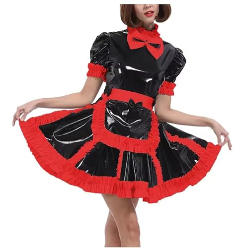 KYXSPINWARDPV Herren Crossdresser Kostüm Sissy PVC Leder Französisches Dienstmädchen-Kostüm abschließbar für Kostüme und Halloween mit Personalisierungsschürze, Rot, L KYXSPINWARDPV Herren Crossdresser Kostüm Sissy PVC Leder Französisches Dienstmädchen-Kostüm abschließbar für Kostüme und Halloween mit Personalisierungsschürze, Rot, L von KYXSPINWARDPV