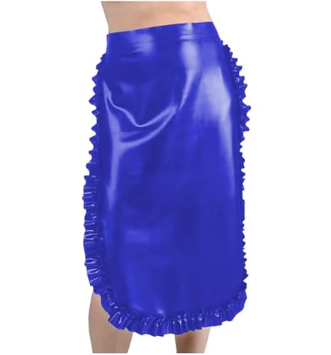 KYXSPINWARDPV Hilfs-Uniform, Leder, Rollenspiel, PVC-Kleid, lange Schürze, Kostüme, personalisierbar, Blau, Größe XXL von KYXSPINWARDPV