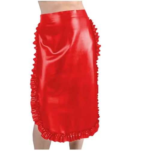 KYXSPINWARDPV Hilfs-Uniform, Leder, Rollenspiel, PVC-Kleid, lange Schürze, Kostüme, personalisierbar, Rot, Größe 3XL von KYXSPINWARDPV