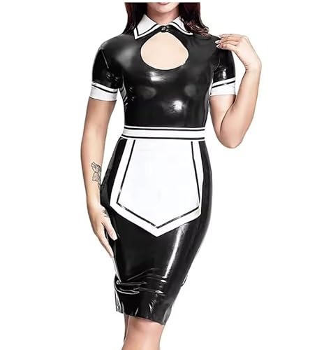 KYXSPINWARDPV Kurzärmelige, figurbetonte Schürze für Karneval, Halloween, Cosplay, Uniform, Umlegekragen, Dienstmädchen, Rollenspiele, Kostüme, Schwarz, Größe 4XL von KYXSPINWARDPV