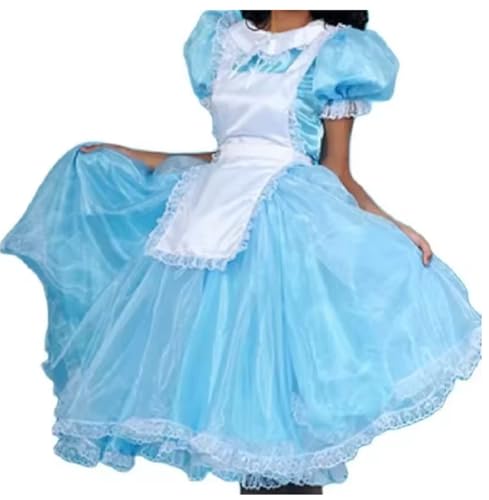 KYXSPINWARDPV Lange Sissy Organza-Schürze, langes Kleid, Dienstmädchen-Outfit, Halloween-Kostüm, personalisierbar, Blau, Größe 3XL von KYXSPINWARDPV
