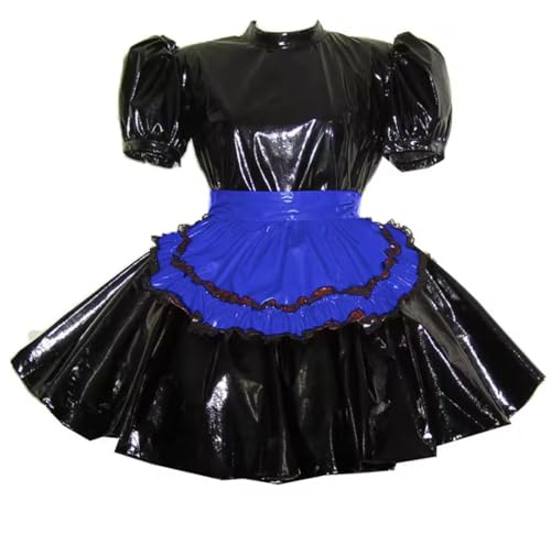 KYXSPINWARDPV Lolita-Schürze mit Stehkragen, Sissy, Party, Cosplay, PVC-Leder, Dienstmädchenkleid-Set, Blau, Größe L KYXSPINWARDPV Lolita-Schürze mit Stehkragen, Sissy, Party, Cosplay, PVC-Leder, Dienstmädchenkleid-Set, Blau, Größe L von KYXSPINWARDPV