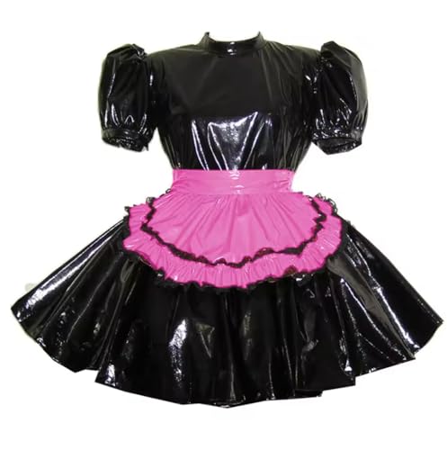 KYXSPINWARDPV Lolita-Schürze mit Stehkragen, Sissy, Party, Cosplay, PVC-Leder, Dienstmädchenkleid-Set, Rosa, Größe XL von KYXSPINWARDPV