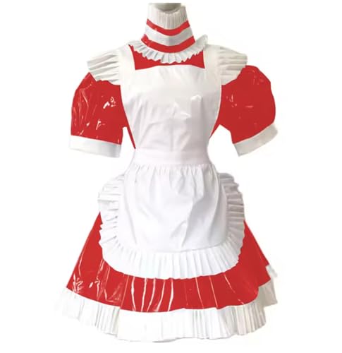 KYXSPINWARDPV PVC-Kleid für Erwachsene, abschließbar, Uniform, Puffärmel, Wetlook mit Schürze, Crossdresser, Cosplay, Kostüm, Rot, Größe L KYXSPINWARDPV PVC-Kleid für Erwachsene, abschließbar, Uniform, Puffärmel, Wetlook mit Schürze, Crossdresser, Cosplay, Kostüm, Rot, Größe L von KYXSPINWARDPV