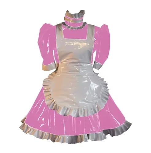 KYXSPINWARDPV PVC-Leder, abschließbarer Reißverschluss auf der Rückseite, Dienstmädchen-Set mit Schürze, kurze Ärmel, hoher Halsausschnitt, Rüschenbesatz, Cosplay, Party, Kostüme, Rosa, Größe XL KYXSPINWARDPV PVC-Leder, abschließbarer Reißverschluss auf der Rückseite, Dienstmädchen-Set mit Schürze, kurze Ärmel, hoher Halsausschnitt, Rüschenbesatz, Cosplay, Party, Kostüme, Rosa, Größe XL von KYXSPINWARDPV