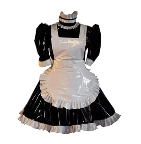 KYXSPINWARDPV PVC-Leder, abschließbarer Reißverschluss auf der Rückseite, Dienstmädchen-Set mit Schürze, kurze Ärmel, hoher Halsausschnitt, Rüschenbesatz, Cosplay, Party, Kostüme, Schwarz, Größe 4XL KYXSPINWARDPV PVC-Leder, abschließbarer Reißverschluss auf der Rückseite, Dienstmädchen-Set mit Schürze, kurze Ärmel, hoher Halsausschnitt, Rüschenbesatz, Cosplay, Party, Kostüme, Schwarz, Größe 4XL von KYXSPINWARDPV