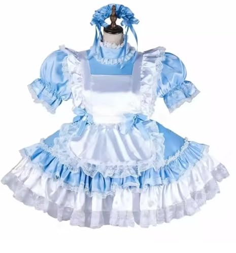 KYXSPINWARDPV Sissy Abschließbares blaues Kleid, Dienstmädchen-Cosplay-Outfit, für Erwachsene, Blau, Größe XXL KYXSPINWARDPV Sissy Abschließbares blaues Kleid, Dienstmädchen-Cosplay-Outfit, für Erwachsene, Blau, Größe XXL von KYXSPINWARDPV