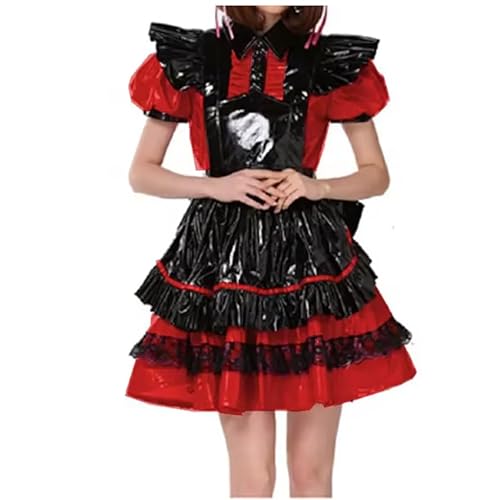 KYXSPINWARDPV Sissy Abschließbares plissiertes Dienstmädchenkleid mit Schürze, große Schleife, A-Linie, Wetlook, PVC, Dienstmädchenuniform, Halloween, Party, ausgefallenes Cosplay, Kostüm, Anpassung, KYXSPINWARDPV Sissy Abschließbares plissiertes Dienstmädchenkleid mit Schürze, große Schleife, A-Linie, Wetlook, PVC, Dienstmädchenuniform, Halloween, Party, ausgefallenes Cosplay, Kostüm, Anpassung, von KYXSPINWARDPV