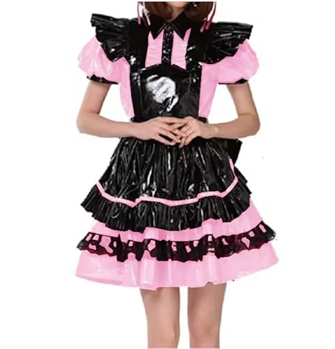 KYXSPINWARDPV Sissy Abschließbares plissiertes Dienstmädchenkleid mit Schürze, große Schleife, A-Linie, Wetlook, PVC, Dienstmädchenuniform, Halloween, Party, ausgefallenes Cosplay, Kostüm, KYXSPINWARDPV Sissy Abschließbares plissiertes Dienstmädchenkleid mit Schürze, große Schleife, A-Linie, Wetlook, PVC, Dienstmädchenuniform, Halloween, Party, ausgefallenes Cosplay, Kostüm, von KYXSPINWARDPV