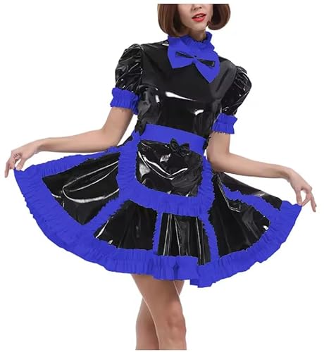 KYXSPINWARDPV Sissy Crossdresser-Kostüm für Herren, PVC-Leder, abschließbar, Cosplay, Halloween, Teddy-Kostüm mit Schürze, Blau, Größe 6XL KYXSPINWARDPV Sissy Crossdresser-Kostüm für Herren, PVC-Leder, abschließbar, Cosplay, Halloween, Teddy-Kostüm mit Schürze, Blau, Größe 6XL von KYXSPINWARDPV