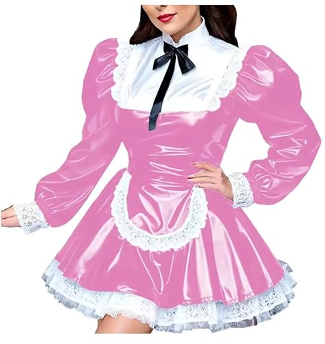 KYXSPINWARDPV Sissy Crossdresser Maid Cosplay-Kostüm für Herren, PVC-Kleid, Leder, Gothic-Stil, Dienstmädchen, Cosplay, mit Schürze, Rosa, Größe XXL KYXSPINWARDPV Sissy Crossdresser Maid Cosplay-Kostüm für Herren, PVC-Kleid, Leder, Gothic-Stil, Dienstmädchen, Cosplay, mit Schürze, Rosa, Größe XXL von KYXSPINWARDPV