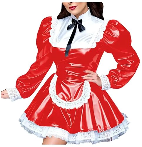 KYXSPINWARDPV Sissy Crossdresser Maid Cosplay-Kostüm für Herren, PVC-Kleid, Leder, Gothic-Stil, Dienstmädchen, Cosplay, mit Schürze, Rot, Größe XXL KYXSPINWARDPV Sissy Crossdresser Maid Cosplay-Kostüm für Herren, PVC-Kleid, Leder, Gothic-Stil, Dienstmädchen, Cosplay, mit Schürze, Rot, Größe XXL von KYXSPINWARDPV