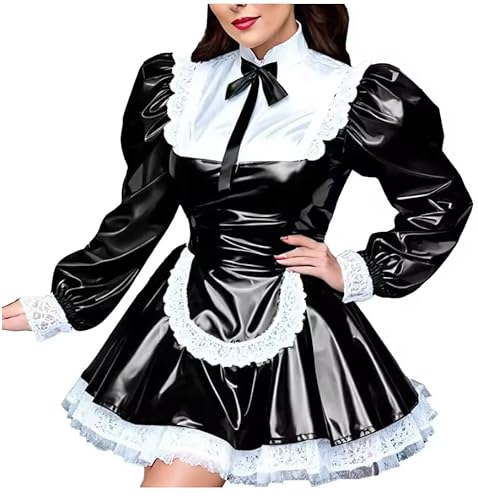 KYXSPINWARDPV Sissy Crossdresser Maid Cosplay-Kostüm für Herren, PVC-Kleid, Leder, Gothic-Stil, Dienstmädchen, Cosplay, mit Schürze, Schwarz, Größe 6XL KYXSPINWARDPV Sissy Crossdresser Maid Cosplay-Kostüm für Herren, PVC-Kleid, Leder, Gothic-Stil, Dienstmädchen, Cosplay, mit Schürze, Schwarz, Größe 6XL von KYXSPINWARDPV