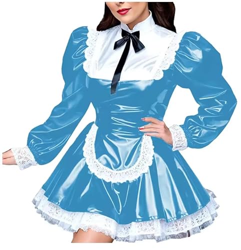 KYXSPINWARDPV Sissy Crossdresser Maid Cosplay-Kostüm für Herren, PVC-Kleid, Leder, Gothic-Stil, Dienstmädchen, Cosplay, mit Schürze, Seeblau, Größe XXL KYXSPINWARDPV Sissy Crossdresser Maid Cosplay-Kostüm für Herren, PVC-Kleid, Leder, Gothic-Stil, Dienstmädchen, Cosplay, mit Schürze, Seeblau, Größe XXL von KYXSPINWARDPV