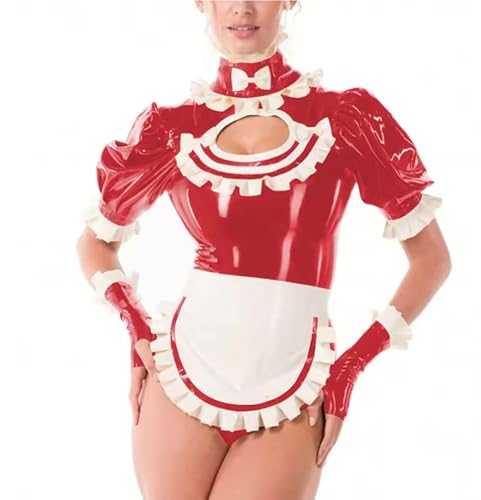 KYXSPINWARDPV Sissy Französische Dienstmädchen-Uniformen, Kommode, Cosplay-Outfits, Rüschenkragen, kurzärmelig, PVC-Body mit Schürze, Rot, Größe 4XL KYXSPINWARDPV Sissy Französische Dienstmädchen-Uniformen, Kommode, Cosplay-Outfits, Rüschenkragen, kurzärmelig, PVC-Body mit Schürze, Rot, Größe 4XL von KYXSPINWARDPV