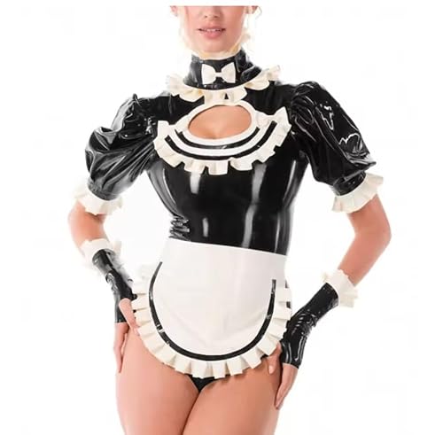KYXSPINWARDPV Sissy Französische Dienstmädchen-Uniformen, Kommode, Cosplay-Outfits, Rüschenkragen, kurzärmelig, PVC-Body mit Schürze, Schwarz, Größe 4XL KYXSPINWARDPV Sissy Französische Dienstmädchen-Uniformen, Kommode, Cosplay-Outfits, Rüschenkragen, kurzärmelig, PVC-Body mit Schürze, Schwarz, Größe 4XL von KYXSPINWARDPV
