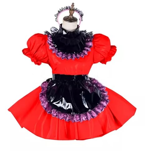 KYXSPINWARDPV Sissy Minikleid aus PVC-Leder, Rollkragen-Minikleid mit schwarzer Schürze, Cosplay-Kostüm, Dienstmädchen-Uniform, Rot, Größe M KYXSPINWARDPV Sissy Minikleid aus PVC-Leder, Rollkragen-Minikleid mit schwarzer Schürze, Cosplay-Kostüm, Dienstmädchen-Uniform, Rot, Größe M von KYXSPINWARDPV