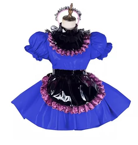 KYXSPINWARDPV Sissy Minikleid aus PVC-Leder, Rollkragen-Minikleid mit schwarzer Schürze, Cosplay-Kostüm, Dienstmädchenuniform, Königsblau, Größe S KYXSPINWARDPV Sissy Minikleid aus PVC-Leder, Rollkragen-Minikleid mit schwarzer Schürze, Cosplay-Kostüm, Dienstmädchenuniform, Königsblau, Größe S von KYXSPINWARDPV