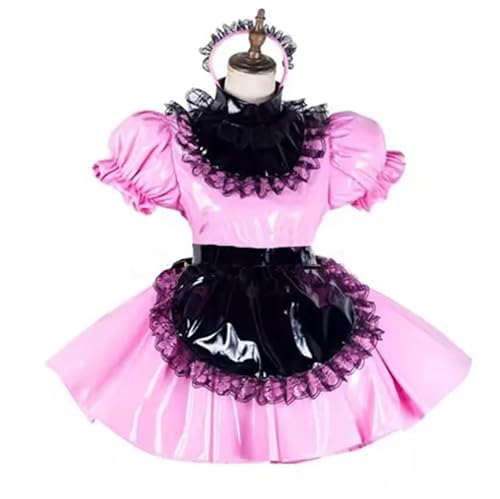 KYXSPINWARDPV Sissy Minikleid aus PVC-Leder, Rollkragen-Minikleid mit schwarzer Schürze, Cosplay-Kostüm, Dienstmädchenuniform, personalisierbar, Rosa, Größe S KYXSPINWARDPV Sissy Minikleid aus PVC-Leder, Rollkragen-Minikleid mit schwarzer Schürze, Cosplay-Kostüm, Dienstmädchenuniform, personalisierbar, Rosa, Größe S von KYXSPINWARDPV
