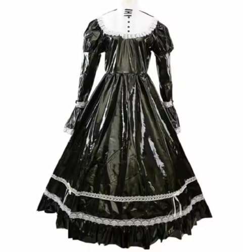 KYXSPINWARDPV Sissy Niangniang Dienstmädchen, PVC, schwarzes Kleid, Uniform, Cosplay-Kleidung, personalisierbar, Schwarz, Größe S von KYXSPINWARDPV