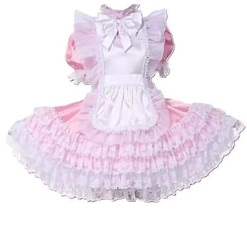 KYXSPINWARDPV Sissy Pinkes Dienstmädchen-Cosplay-Kleid, Satin, flauschige Spitze, Schleife, abschließbar, Halloween-Kostüm, Mann, Rosa, Größe 7XL von KYXSPINWARDPV