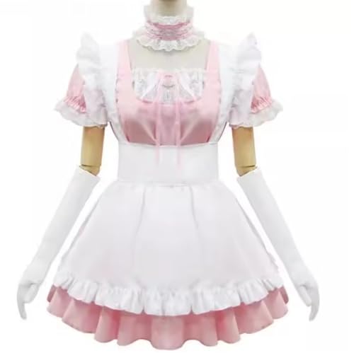 KYXSPINWARDPV Sissy Weißes Doppel-Satin-Dienstmädchenkleid, Cosplay, Halloween, Kostüm, Party, individuell, Mann, Weiß, Rosa, Größe L von KYXSPINWARDPV