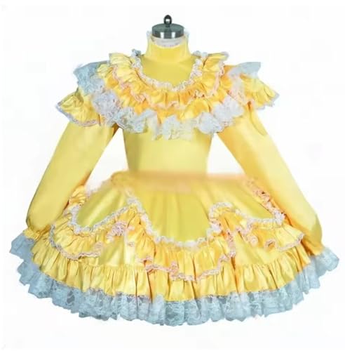 KYXSPINWARDPV Sissy französisches Dienstmädchenkleid, abschließbar, Satin-Spitze, Cosplay, Halloween, Kostüm, Party, personalisierbar, Gelb, Größe S KYXSPINWARDPV Sissy französisches Dienstmädchenkleid, abschließbar, Satin-Spitze, Cosplay, Halloween, Kostüm, Party, personalisierbar, Gelb, Größe S von KYXSPINWARDPV