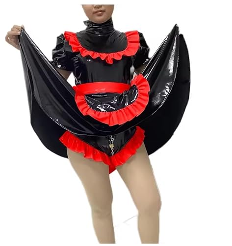 KYXSPINWARDPV Übergroße, abschließbare Sissy-Kleid, PVC, Lolita-Kostüme, Anime, Cosplay, Crossdressing, Uniform, Schürze, maßgeschneidert, Rot, Größe 3XL von KYXSPINWARDPV