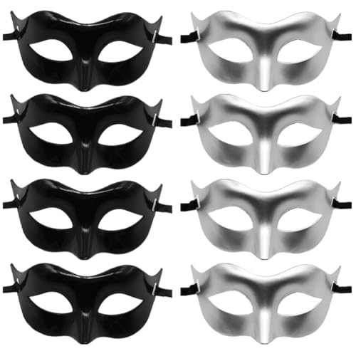 8pcs Maskerade Masken,Halbe Maskerade Maske,Sexy Maskenball Masken,Halbe Gesichtsmasken Für Männer Und Frauen Halloween Karneval Party Zubehör Dekoration(Schwarz Und Silber) von KaMnik