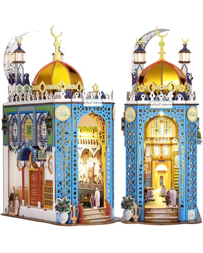 DIY Book Nook Kit,3D Holzpuzzle Miniatur Booknook Bücherregal Dekor mit LED-Beleuchtung,Bastelset Erwachsene,DIY Puppenhaus Holz Haus Kit(Moschee1) von KaayeeWood