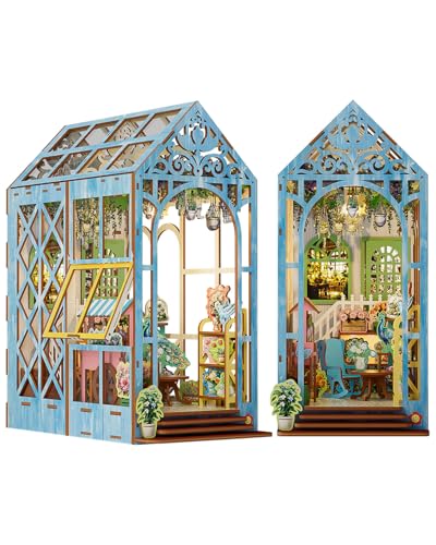 DIY Book Nook Kit,3D Holzpuzzle Miniatur Booknook Bücherregal Dekor mit LED-Beleuchtung,Bastelset Erwachsene,DIY Puppenhaus Holz Haus Kit(Romantisches Blumenhaus) von KaayeeWood