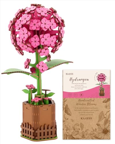 KaayeeWood 3D Puzzle Blumen, DIY Puzzle Bastelset Künstliche Blume Holz Handwerk Modell Kits für Erwachsene Jugendliche, Geschenk zum Geburtstag, Valentinstag oder Muttertag(Hortensie) von KaayeeWood
