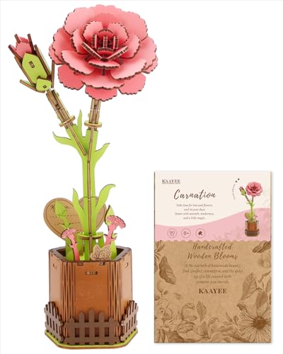 KaayeeWood 3D Puzzle Blumen, DIY Puzzle Bastelset Künstliche Blume Holz Handwerk Modell Kits für Erwachsene Jugendliche, Geschenk zum Geburtstag, Valentinstag oder Muttertag(Nelke) von KaayeeWood