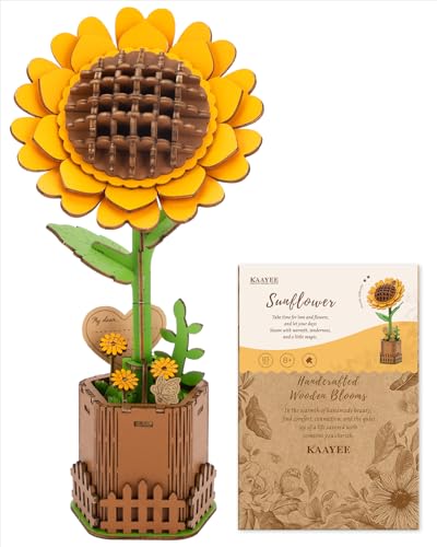 KaayeeWood 3D Puzzle Blumen, DIY Puzzle Bastelset Künstliche Blume Holz Handwerk Modell Kits für Erwachsene Jugendliche, Geschenk zum Geburtstag, Valentinstag oder Muttertag(Sonnenblume) von KaayeeWood