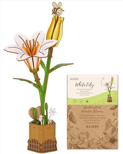 KaayeeWood 3D Puzzle Blumen, DIY Puzzle Bastelset Künstliche Blume Holz Handwerk Modell Kits für Erwachsene Jugendliche, Geschenk zum Geburtstag, Valentinstag oder Muttertag(Weiße Lilie) von KaayeeWood