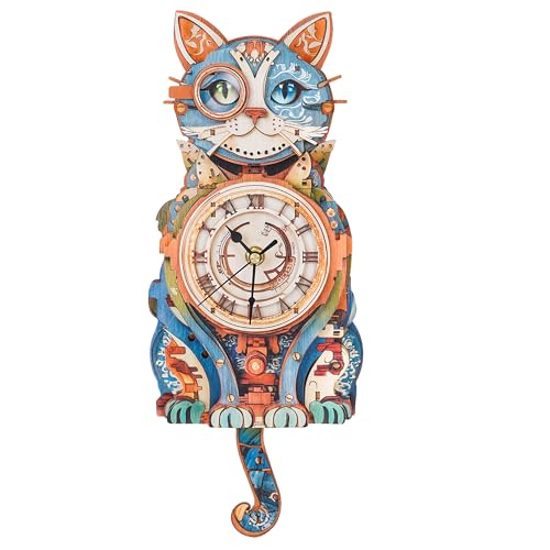 KaayeeWood Cat Detective Clock Model Kits,3D Holzpuzzle für Erwachsene,Einzigartige Tierform 3D Holzpuzzle,Heimdekoration Geburtstagsgeschenk für Erwachsene und Jugendliche (15 * 6.1in) von KaayeeWood