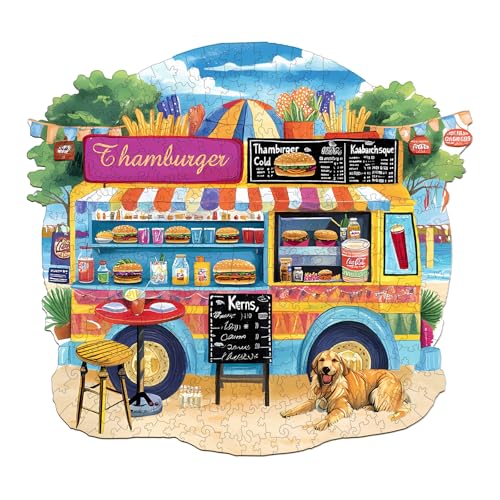 KaayeeWood Holz Puzzle,300 Teile Burger Food Trucks Holzpuzzle Erwachsene,Einzigartige Wooden Puzzle Mit Box Aus Holz Geburtstagsgeschenk für Erwachsene und Kinder von KaayeeWood