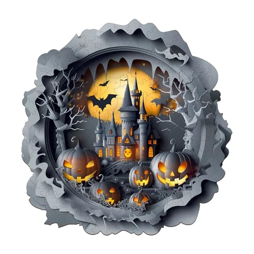 KaayeeWood Holzpuzzle Erwachsene, Halloween Burg-1 Holzpuzzle, Einzigartige Wooden Puzzle Mit Geschenkbox,Halloween Deko,Geschenk(200 Stück,29 * 28.3cm) von KaayeeWood