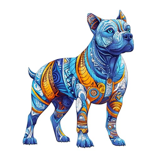 KaayeeWood Holzpuzzle Erwachsene,140 Teile Pitbull Holz Puzzle,Einzigartige Wooden Puzzle Mit Box Aus Holz Geburtstagsgeschenk für Erwachsene und Kinder von KaayeeWood