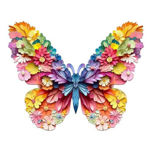 KaayeeWood Holzpuzzle Erwachsene,155 Teile Bunter Schmetterling Holz Puzzle,Einzigartige Wooden Puzzle Mit Box Aus Holz Geburtstagsgeschenk für Erwachsene und Kinder von KaayeeWood