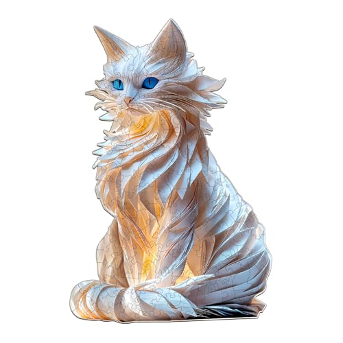 KaayeeWood Holzpuzzle Erwachsene,100 Stück Visuell 3D Papiereule,Unregelmäßige Einzigartige Puzzle,Holz Puzzle Mit Box Aus Holz Geburtstagsgeschenk für Kinder (Noble cat, L) von KaayeeWood