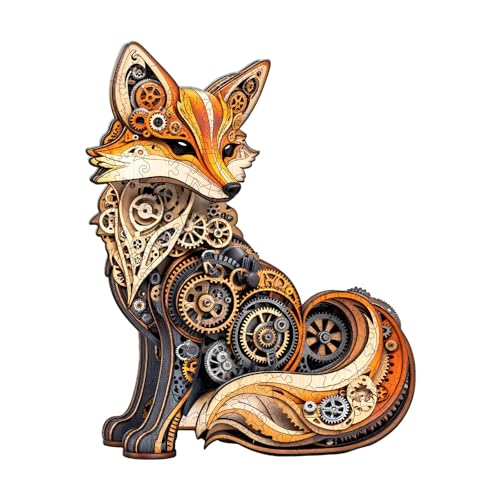 KaayeeWood Holzpuzzle Erwachsene,165 Teile 3D Visueller Effekt Zahnradfuchs Holz Puzzle,Einzigartige Wooden Puzzle Mit Box Aus Holz Geburtstagsgeschenk für Erwachsene und Kinder von KaayeeWood