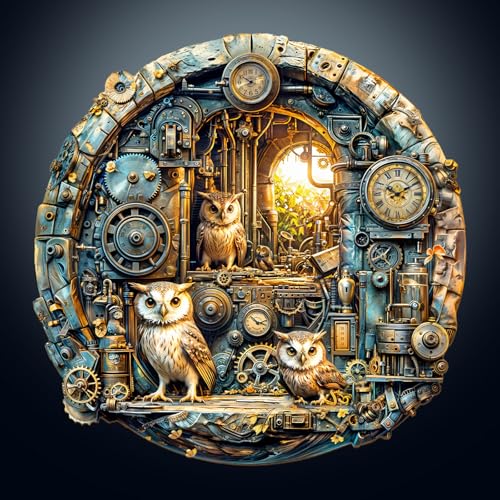KaayeeWood Holzpuzzle Erwachsene,200 Teile 3D Vision Effekt Steampunk Eule Holz Puzzle,Einzigartige Wooden Puzzle Mit Box Aus Holz Geburtstagsgeschenk für Erwachsene und Kinder von KaayeeWood