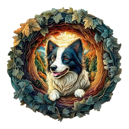 KaayeeWood Holzpuzzle Erwachsene,200 Teile Border Collie Holz Puzzle,Einzigartige Wooden Puzzle Mit Box Aus Holz Geburtstagsgeschenk für Erwachsene und Kinder von KaayeeWood