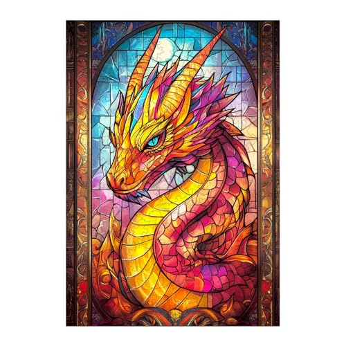 KaayeeWood Holzpuzzle Erwachsene,200 Teile Buntglas Drache Holz Puzzle,Einzigartige Wooden Puzzle Mit Box Aus Holz Geburtstagsgeschenk für Erwachsene und Kinder von KaayeeWood