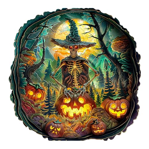 KaayeeWood Holzpuzzle Erwachsene,200 Teile Halloween-Skelette Holz Puzzle,Einzigartige Wooden Puzzle Mit Box Aus Holz Geburtstagsgeschenk für Erwachsene und Kinder von KaayeeWood