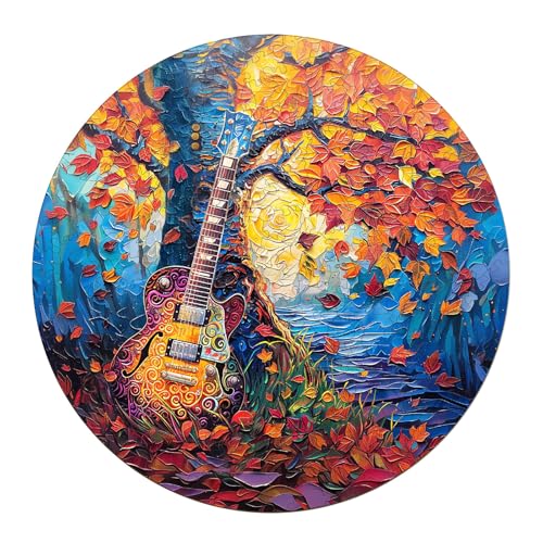 KaayeeWood Holzpuzzle Erwachsene,200 Teile Herbst Gitarre Holz Puzzle,Einzigartige Wooden Puzzle Mit Box Aus Holz Geburtstagsgeschenk für Erwachsene und Kinder von KaayeeWood