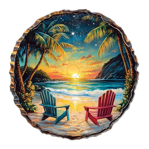 KaayeeWood Holzpuzzle Erwachsene,200 Teile Sonnenuntergang Strand Holz Puzzle,Einzigartige Wooden Puzzle Mit Box Aus Holz Geburtstagsgeschenk für Erwachsene und Kinder von KaayeeWood